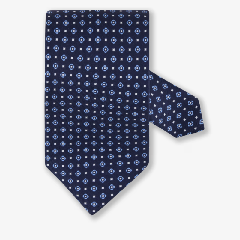 Navy Patterned Silk Tie